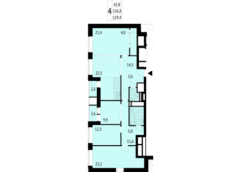 Четырёхкомнатная квартира 129.4 м²
