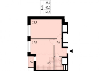 Однокомнатная квартира 66.3 м²