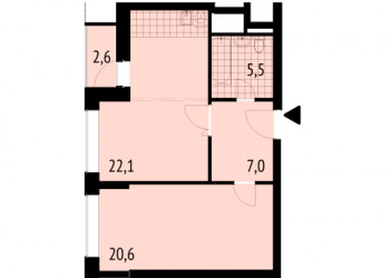Однокомнатная квартира 55.2 м²
