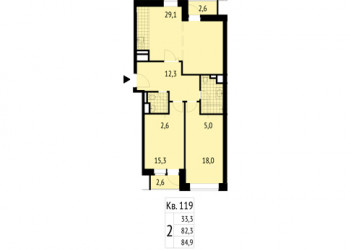 Двухкомнатная квартира 84.9 м²